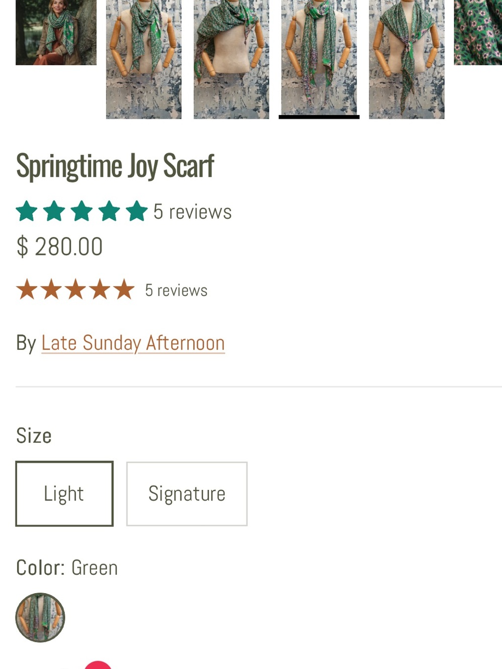 Late Sunday Afternoon silk Green Floral Scarf wrap “Springtime Joy” - Picture 4 of 9
